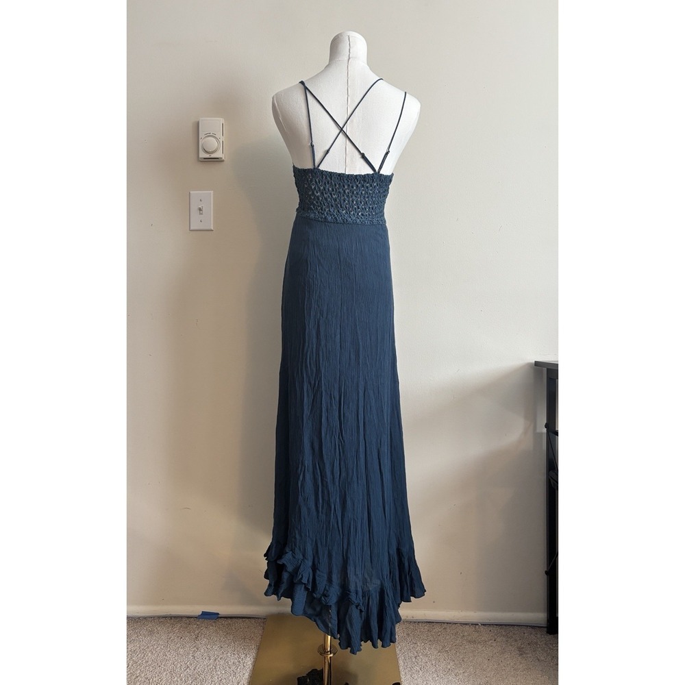 Free People Adella Maxi Dress Fair Boho Hippie Festival Small Blue Flowy Lace - Picture 6 of 7